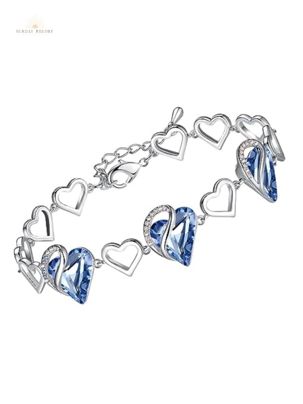 Silver Tone Rhodium Plated Crystal Heart Infinity Bracelet